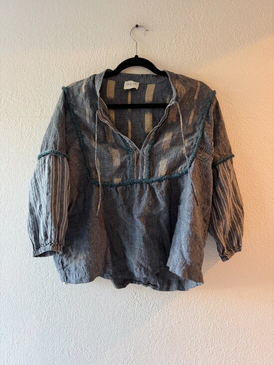 Wrap London Tops - Wrap London Linen Boho Patterned Blouse, Size 10
